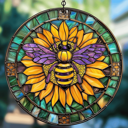 Sunflower Bee - Stained Glass Window Hanging Suncatcher NCU0TH024