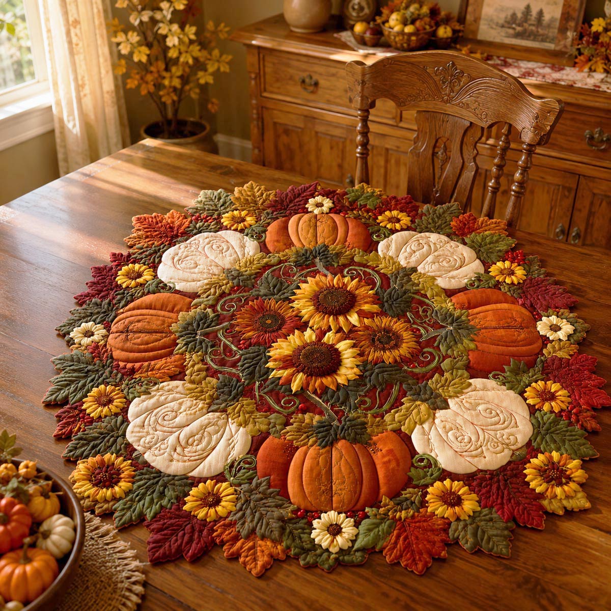 Sunflower Harvest Custom Shape Quilted Table Topper SN0DV192