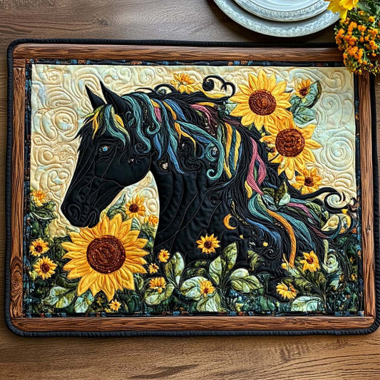 Sunflower Black Horse Quilted Place Mat NCU0PD458