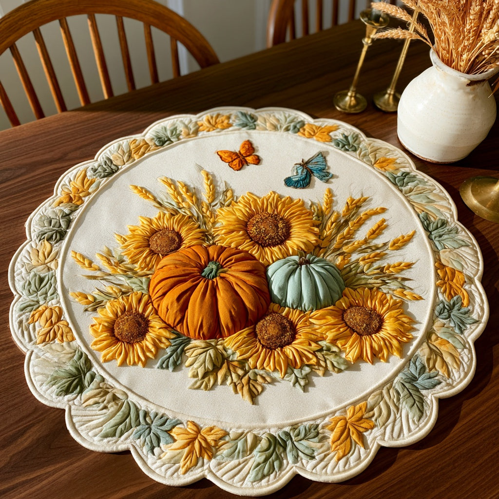 Sunflower Butterflies Custom Shape Quilted Table Topper NCU0LV194