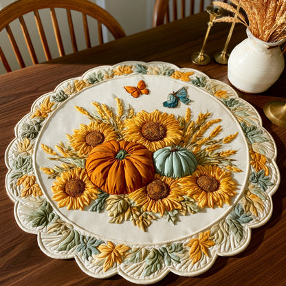 Sunflower Butterflies Custom Shape Quilted Table Topper NCU0LV194