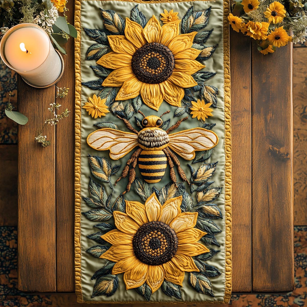 Sunflower Buzz Quilted Table Runner NCU0NVH499