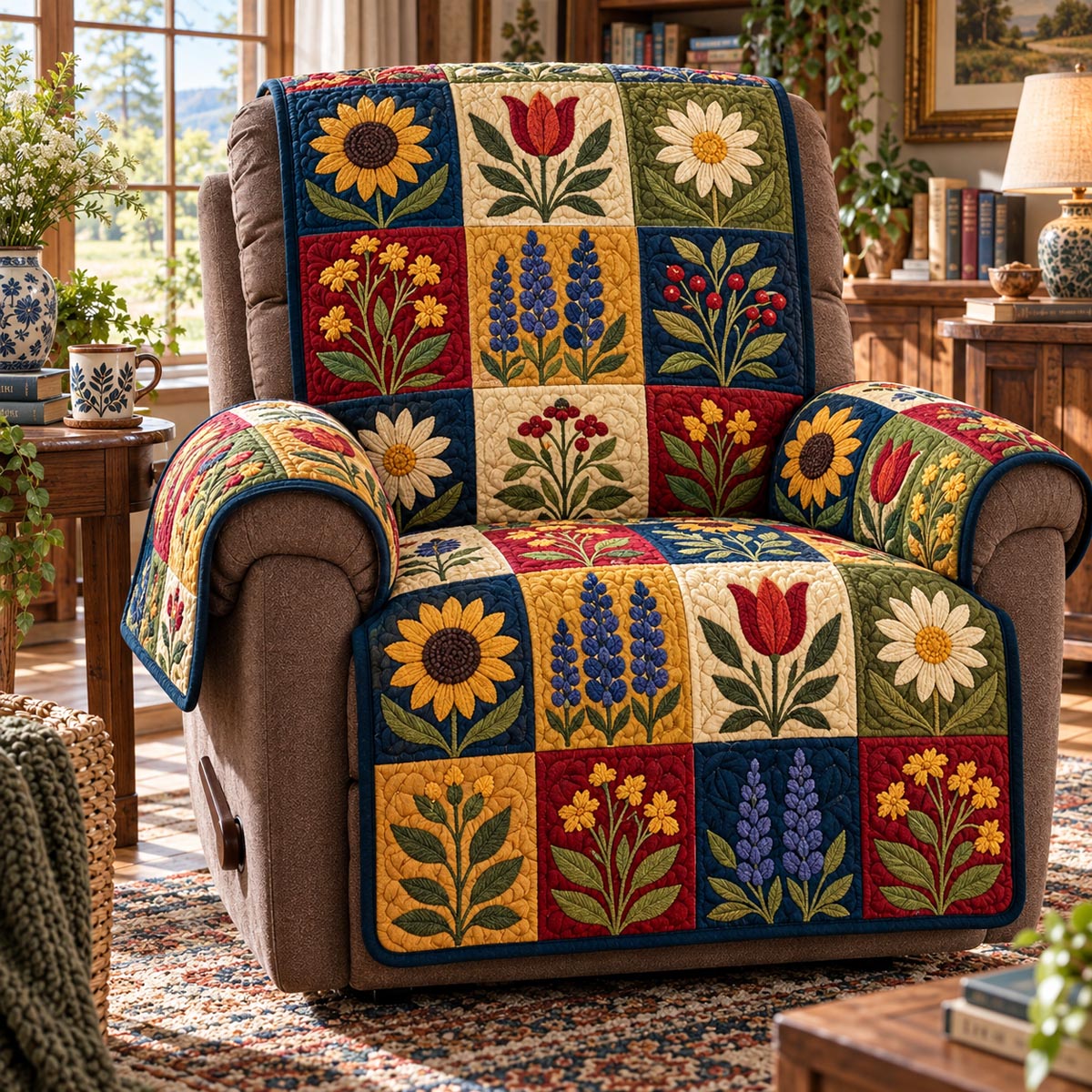 Sunflower Folk Garden Quilted Sofa Cover SN0DV1083