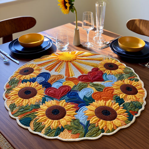 Sunflower Hearts Custom Shape Quilted Table Topper NCU0LV256