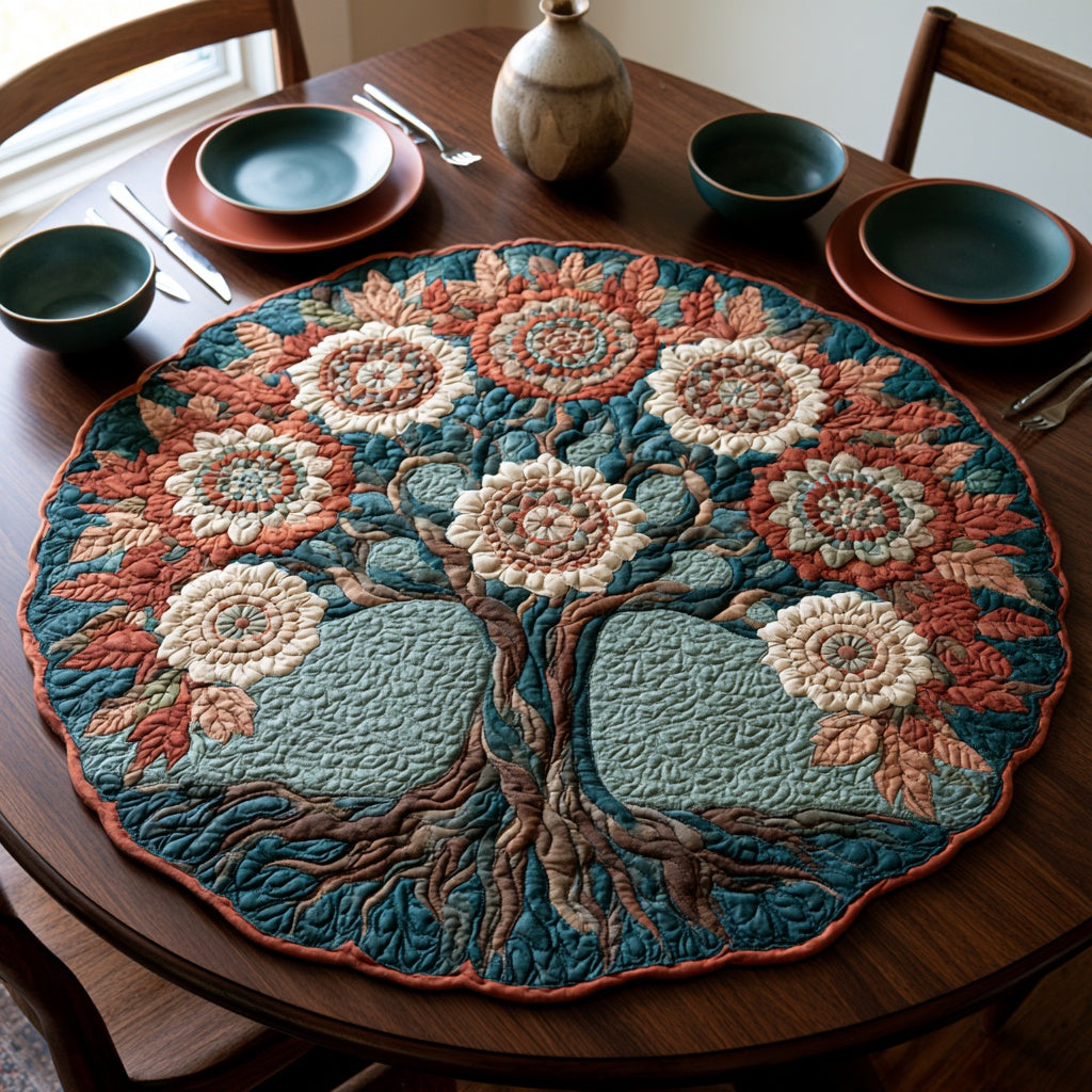 Sunflower Tree Custom Shape Quilted Table Topper NCU0LV278