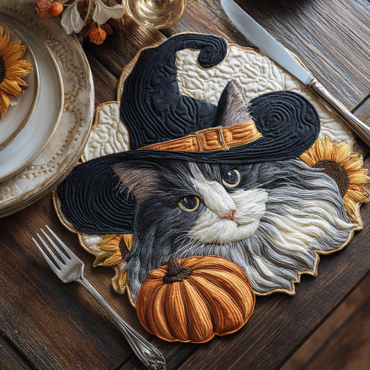Sunflower Witch Cat Custom Shape Quilted Placemat NCU0LV047