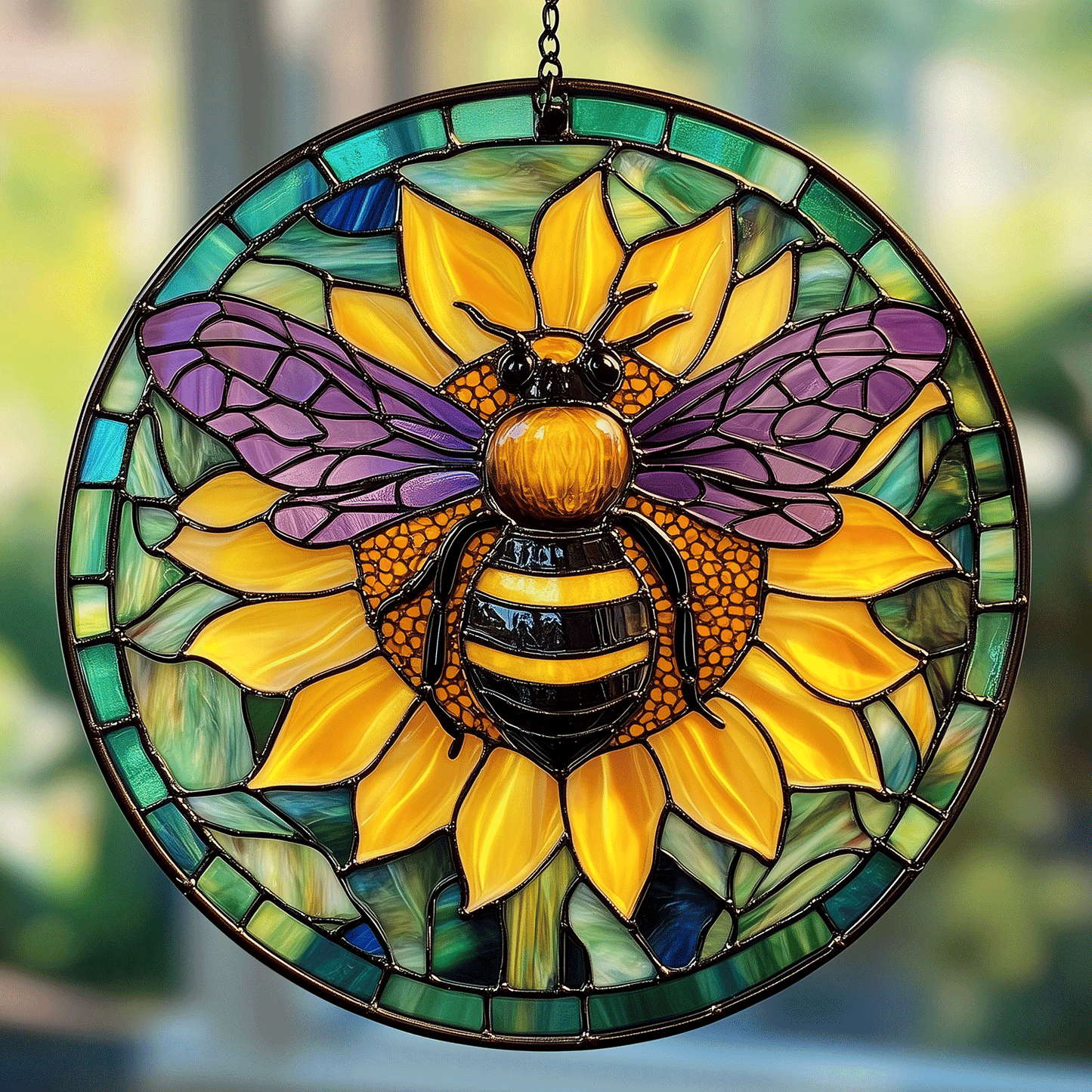 Sunlit Bumblebee - Stained Glass Window Hanging Suncatcher NCU0TH020