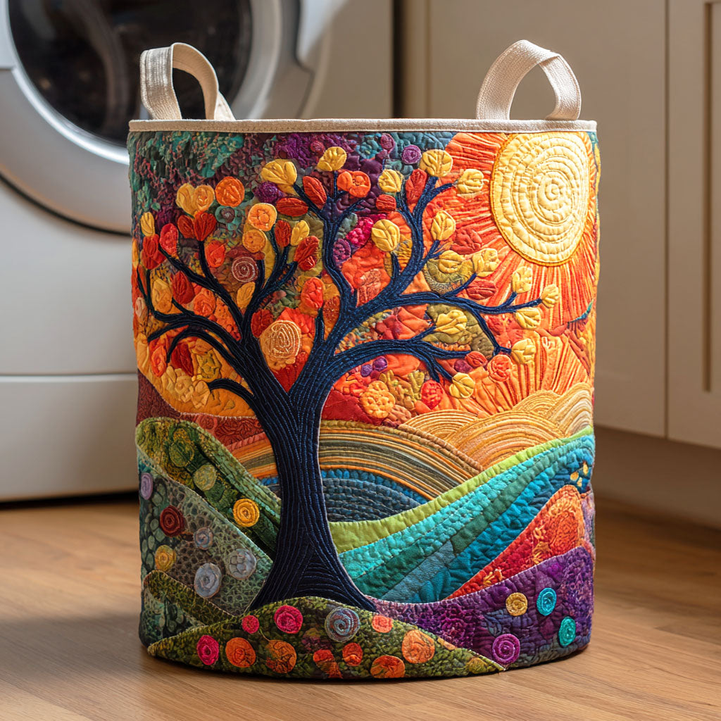 Sunlit Life Tree Quilted Laundry Basket NCU0NTD415