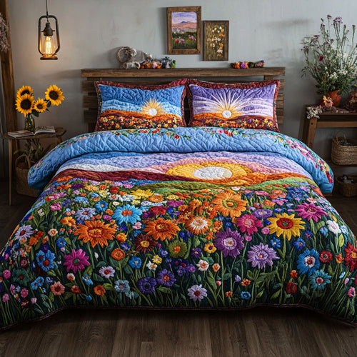 Sunny Blooms 3-Piece Quilted Bedding Set NCU0PVL117