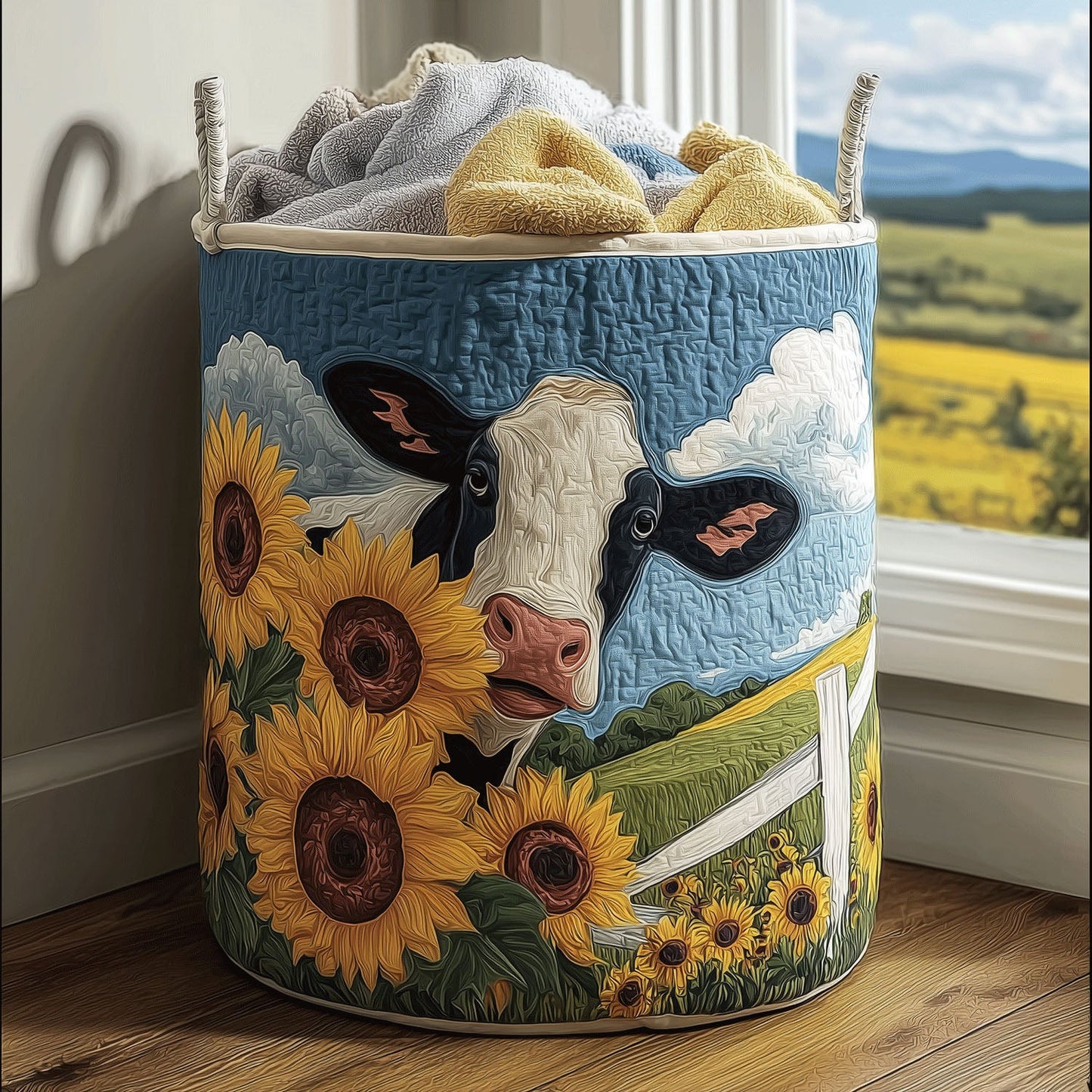 Sunny Cow Quilted Laundry Basket NCU0TH2909