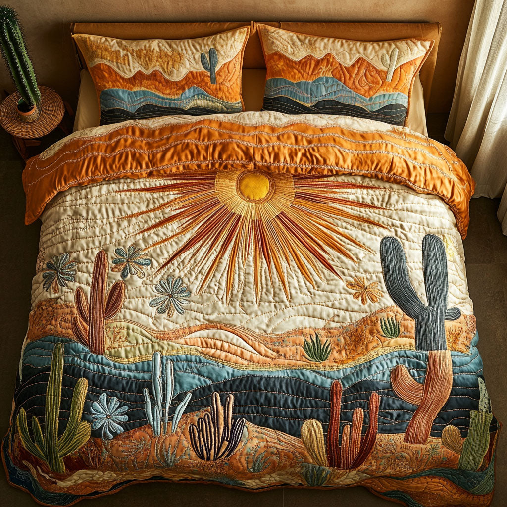 Sunrise Cactus 3-Piece Quilted Bedding Set NCU0VH3576