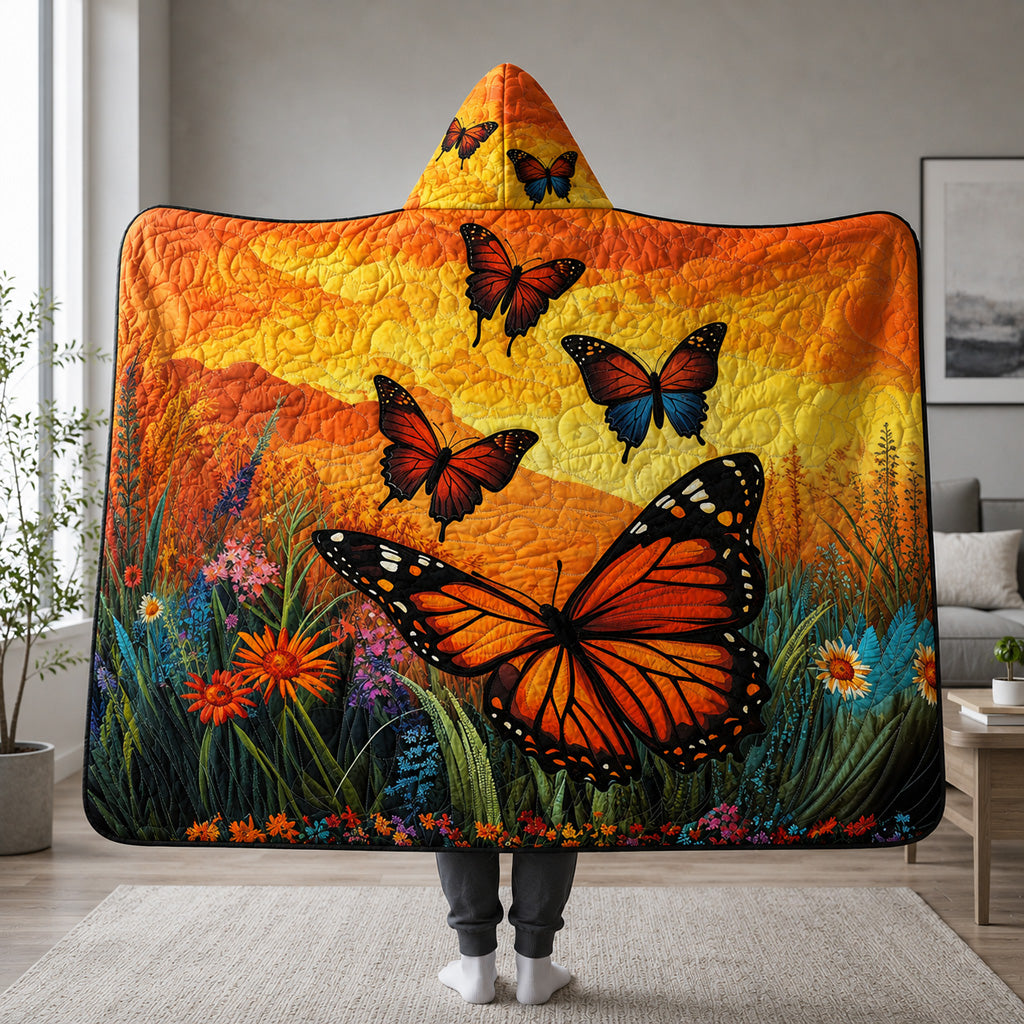 Sunset Butterfly Quilted Hooded Blanket SN0HH0162