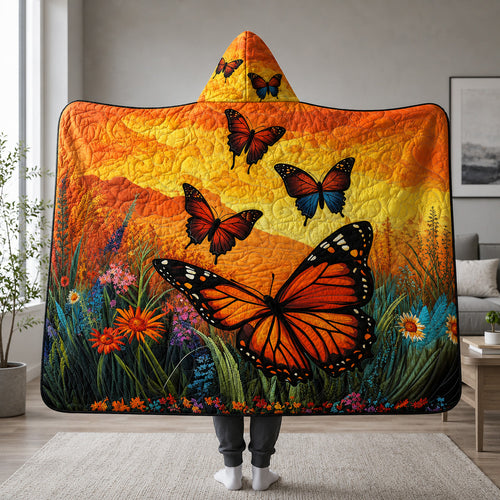 Sunset Butterfly Quilted Hooded Blanket SN0HH0162