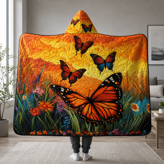 Sunset Butterfly Quilted Hooded Blanket SN0HH0162