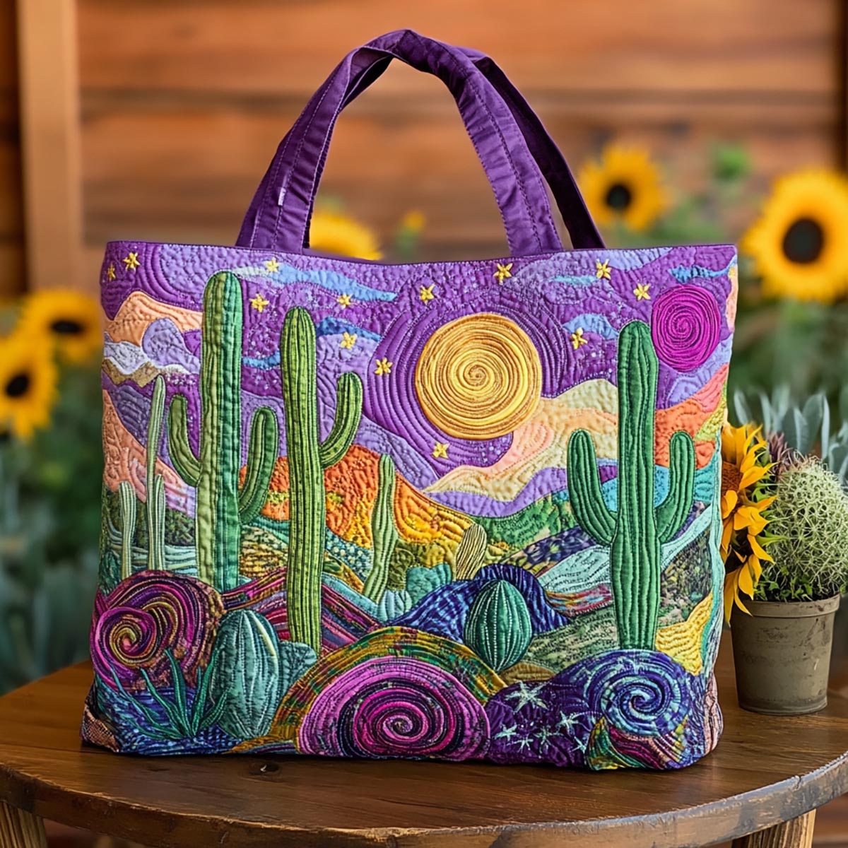 Sunset Cactus Quilted Tote Bag NCU0VL2796