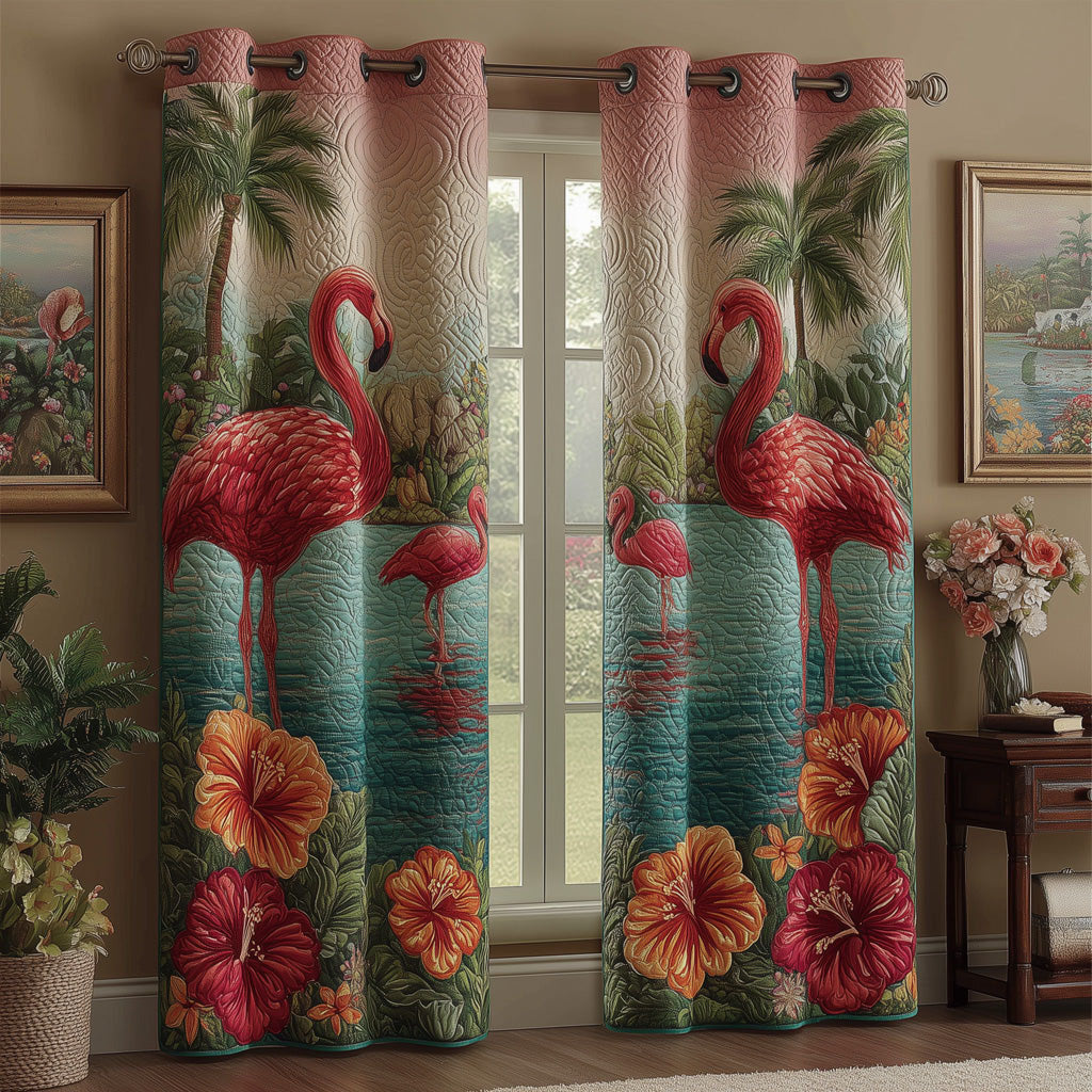 Sunset Flamingo Pair Quilted Curtains NCU0DH934