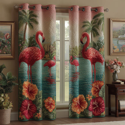 Sunset Flamingo Pair Quilted Curtains NCU0DH934