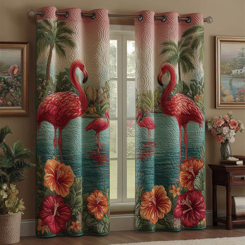 Sunset Flamingo Pair Quilted Curtains NCU0DH934