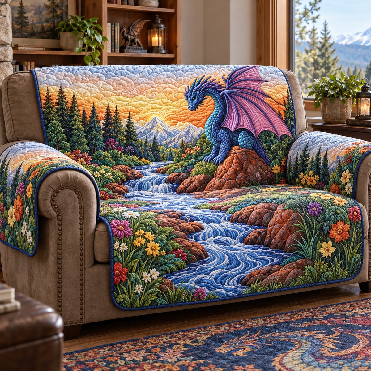 Sunset River Dragon Quilted Sofa Cover SN0PT1465