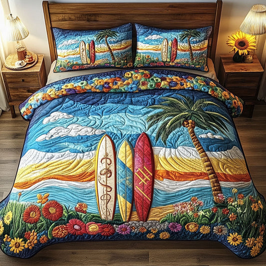 Surfing Sunshine 3-Piece Quilted Bedding Set NCU0VL1845
