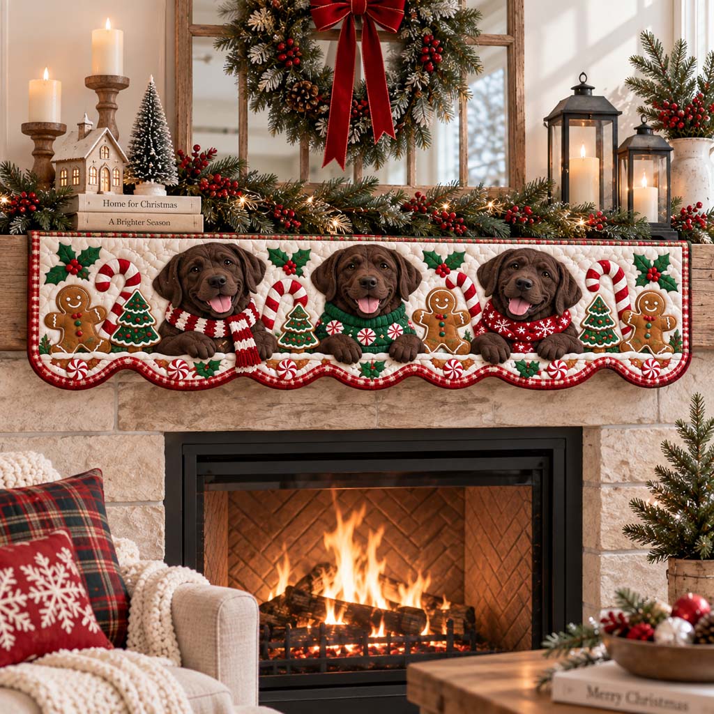Sweet Chocolate Labrador Quilted Mantel Scarf SN0HH0756