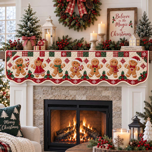 Sweet Gingerbread Parade Quilted Mantel Scarf SN0HH0327