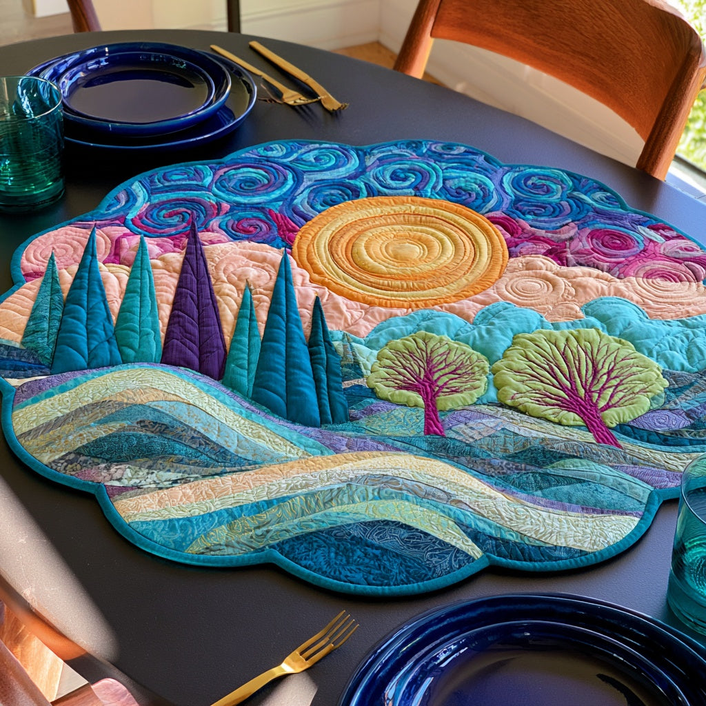 Swirling Sun Custom Shape Quilted Table Topper NCU0LV258