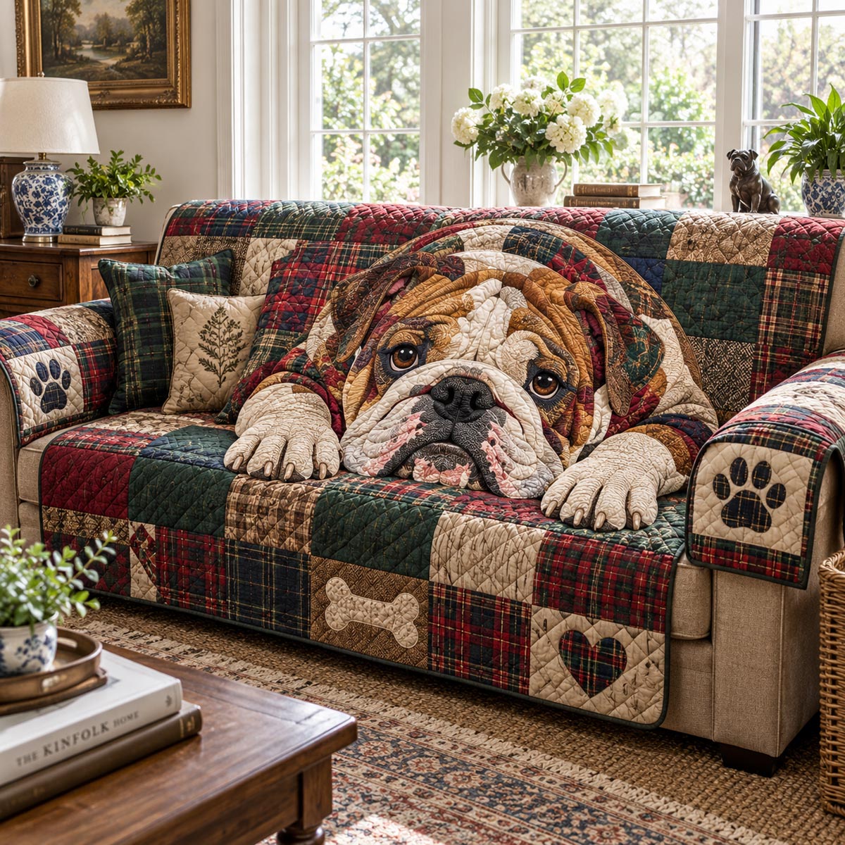 Tartan Bulldog Home Quilted Sofa Cover SN0DV659
