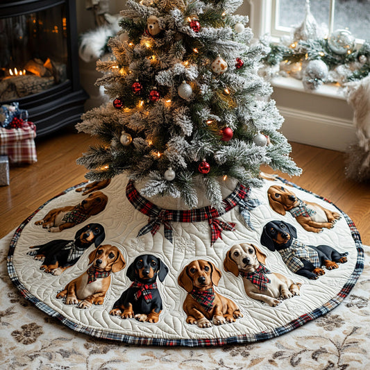 Tartan Doxie Cheer Quilted Christmas Tree Skirt NCU0DV7951