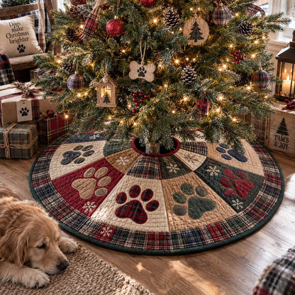 Tartan Paw Christmas Christmas Quilted Tree Skirt SN0DV665