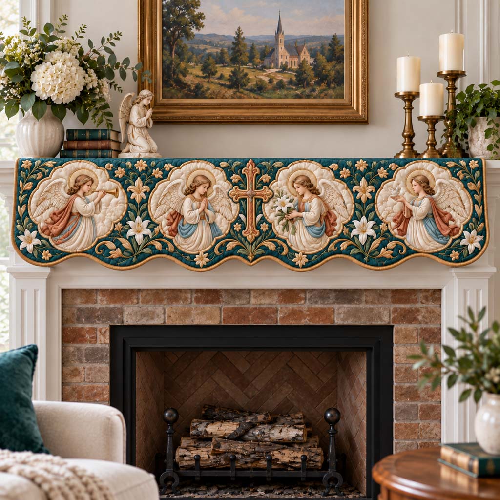 Teal Angels Quilted Mantel Scarf SN0HH0945