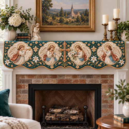 Teal Angels Quilted Mantel Scarf SN0HH0945