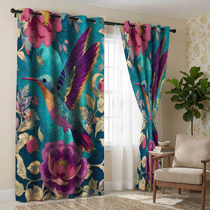 Teal Blossom Escape Quilted Curtains NCU0TN281