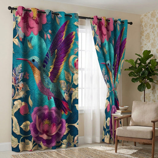 Teal Blossom Escape Quilted Curtains NCU0TN281