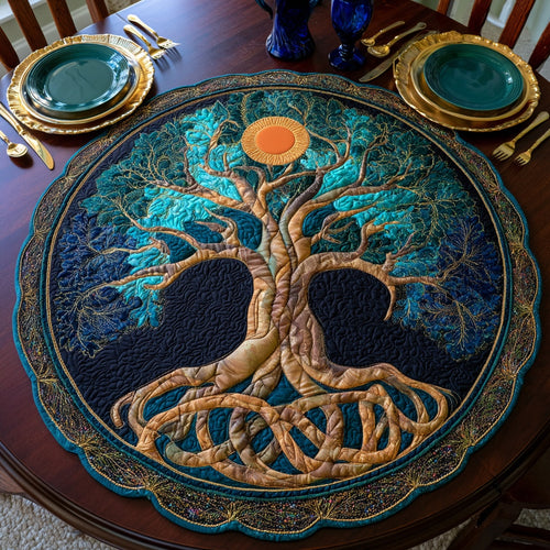 Teal Canopy Custom Shape Quilted Table Topper NCU0LV284