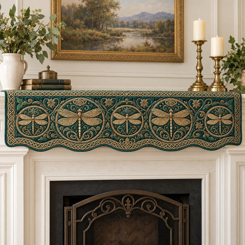 Teal Celtic Dragonfly Row Quilted Mantel Scarf SN0TV979