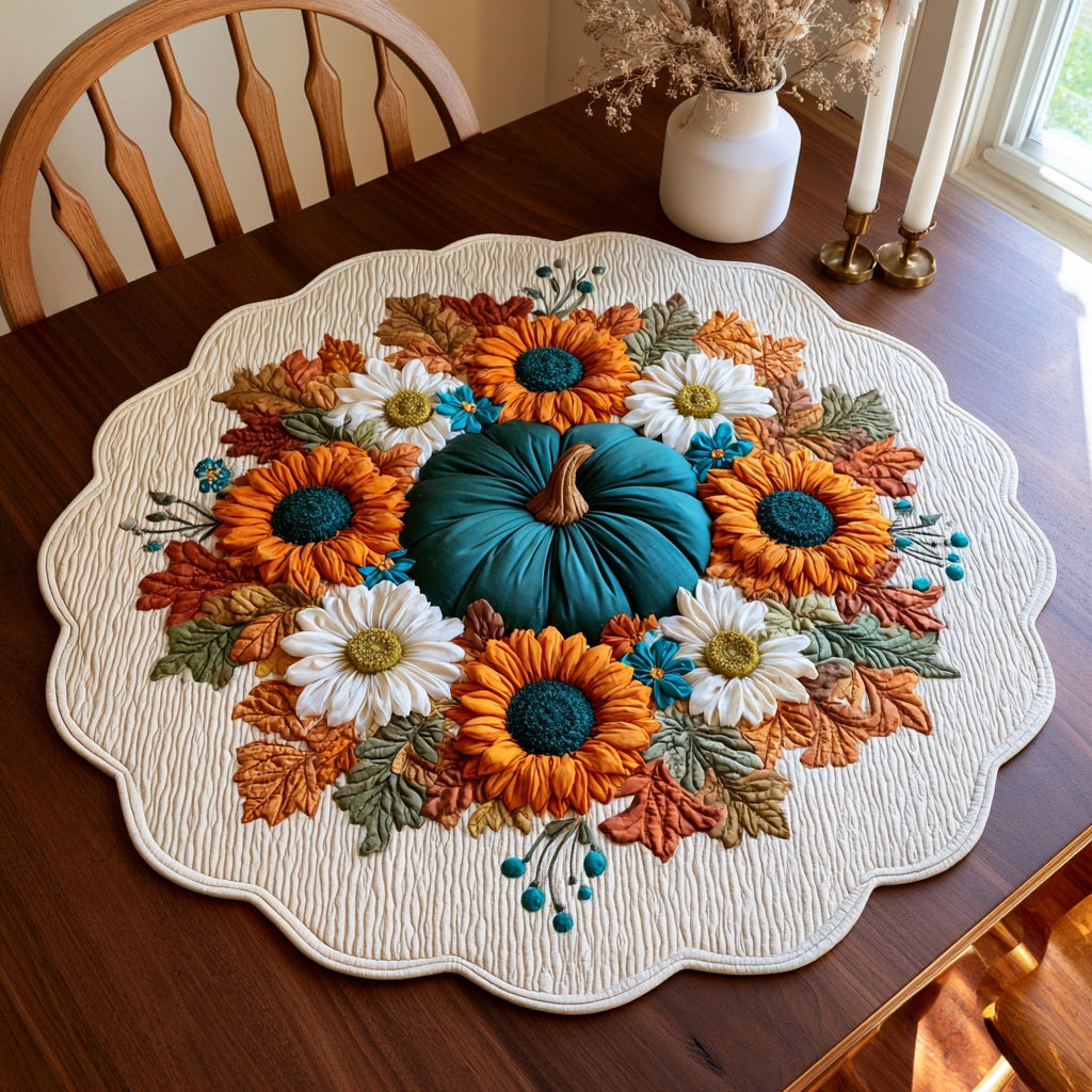 Teal Gourd Custom Shape Quilted Table Topper NCU0LV183