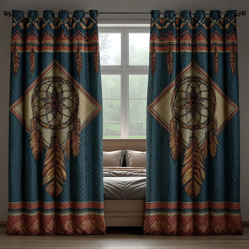 Teal Guardian Circle Quilted Curtains NCU0DH879