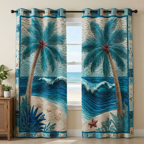 Teal Ocean Retreat Quilted Curtains NCU0TN294