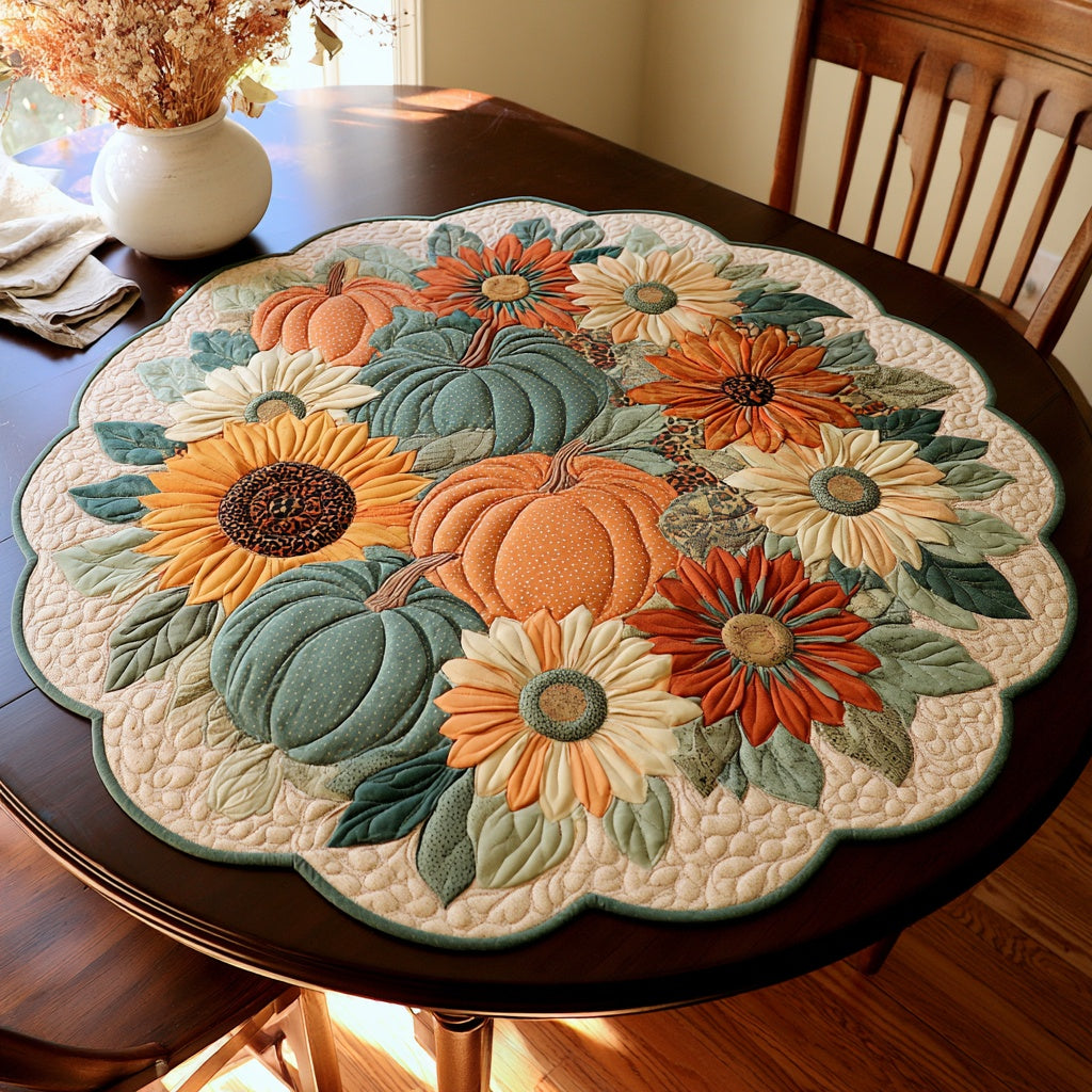 Teal Pumpkins Custom Shape Quilted Table Topper NCU0LV156
