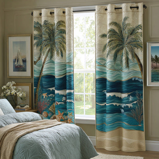 Teal Wave Retreat Quilted Curtains NCU0DH822