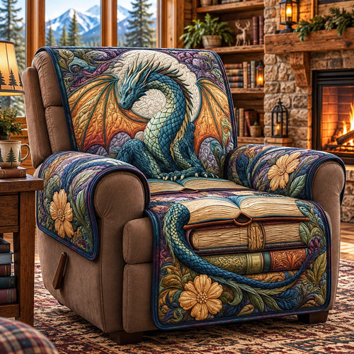 Teal Wing Dragon Quilted Sofa Cover SN0PT1438