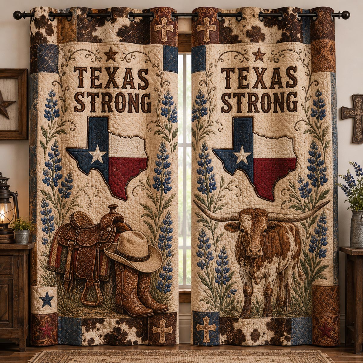 Texas Strong Faith Quilted Curtains SN0DV075