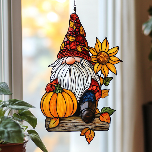 Thanksgiving Gratitude Gnome - Window Hanging Suncatcher NCU0PD172