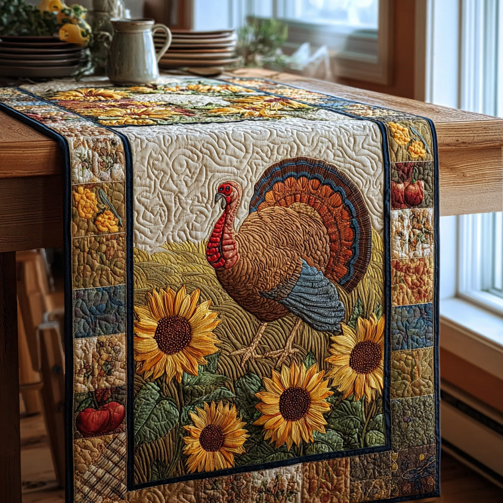 Thanksgiving Morning Turkey Quilted Table Runner NCU0DV1080