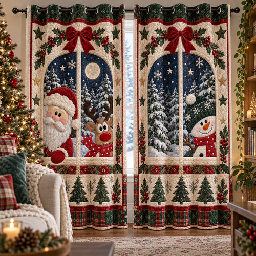 The Christmas Crew Is Watching Quilted Curtains SN0PT1094