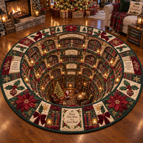 The Cozy Christmas Book Nook Quilted Round Mat SN0PT1240