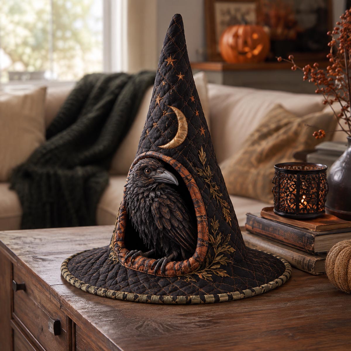 The Crescent Raven Quilted Witch Hat SN0DV245