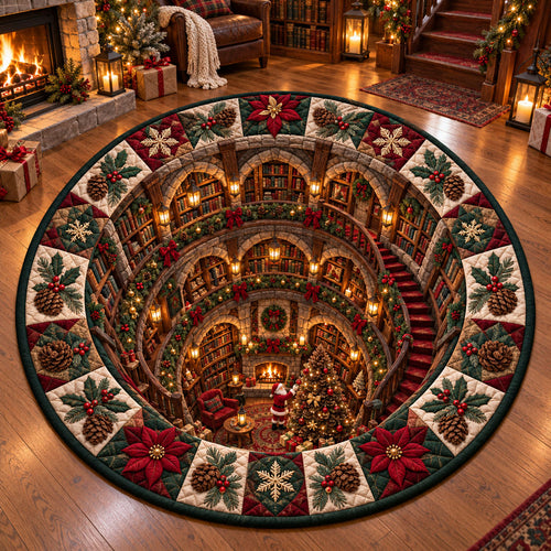 The Enchanted Christmas Library Quilted Round Mat SN0PT1241
