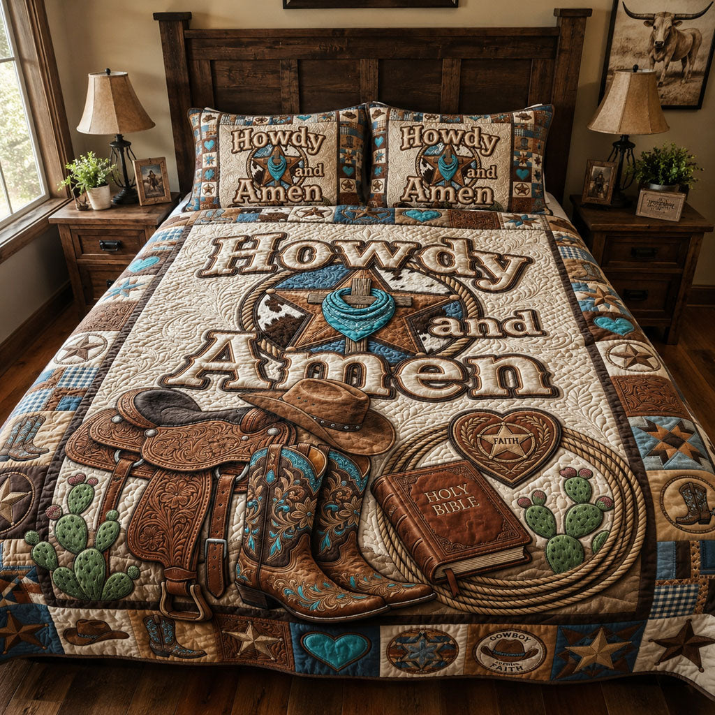 The Faithful Cowboy Heritage 3-Piece Quilted Bedding Set SN0PT096